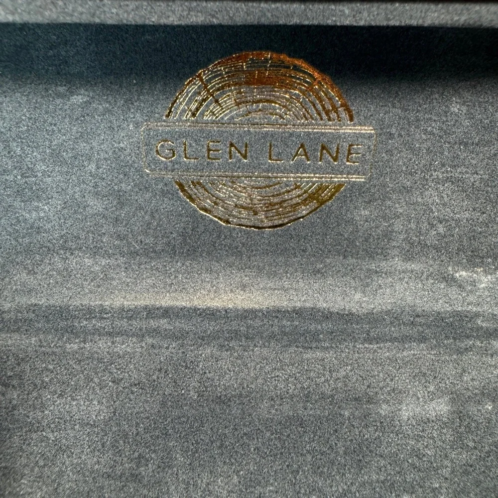 Glen Lane Tan Faux Leather Hard Shell Eyeglasses Sunglasses Case Wood Grain Logo